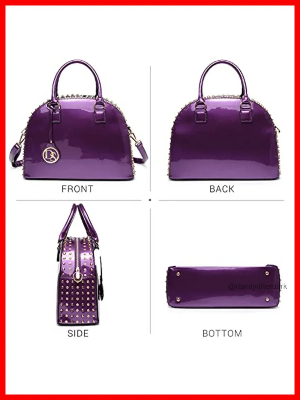 Women Patent Leather Dome Satchel Handbag Work Tote Structured Shoulder Bag